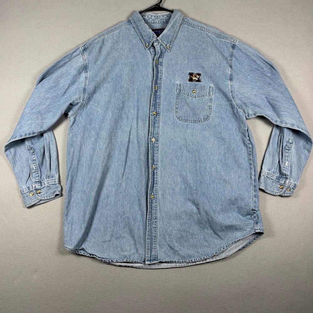 Crable Sportswear Missouri Tigers Denim Button Down Shirt XXL Light Wash Blue